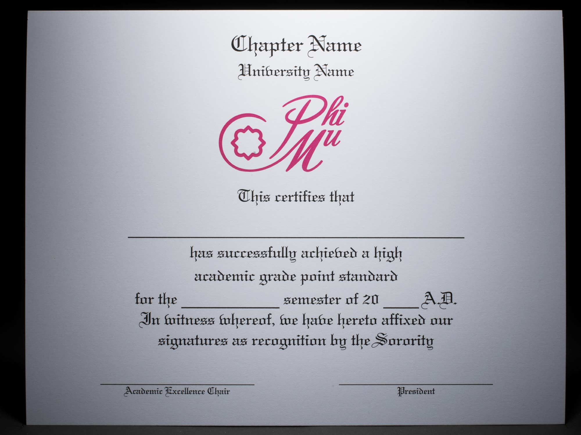Academic Achievement Certificates Official Branding Phi Mu