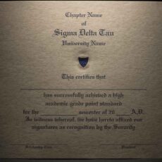 Engraved Academic Achievement Certificates Sigma Delta Tau