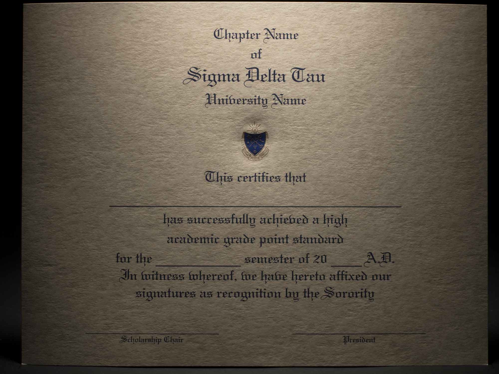 Academic Achievement Certificates Sigma Delta Tau