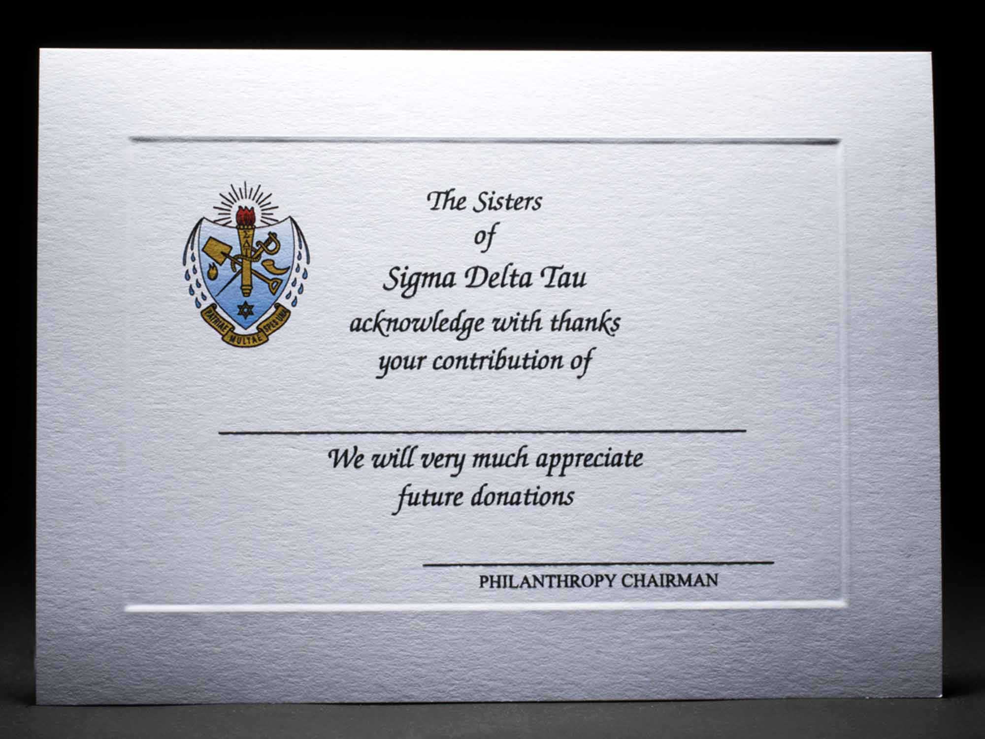 Full Color Donation Thank You Cards Sigma Delta Tau