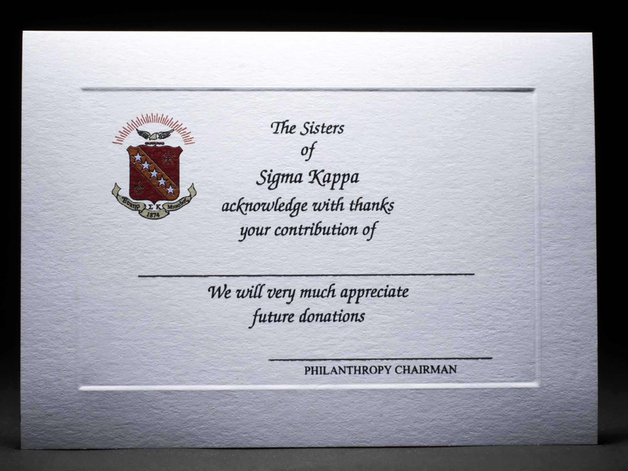 Donation Thank You Cards Sigma Kappa