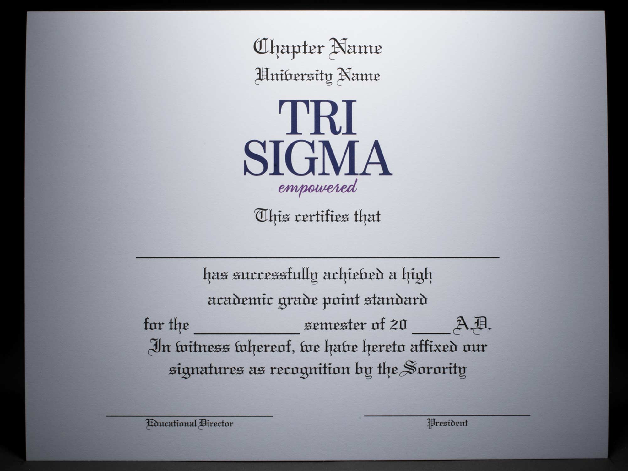 Academic Achievement Certificates Official Branding Sigma Sigma Sigma