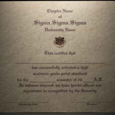 Engraved Academic Achievement Certificates Sigma Sigma Sigma