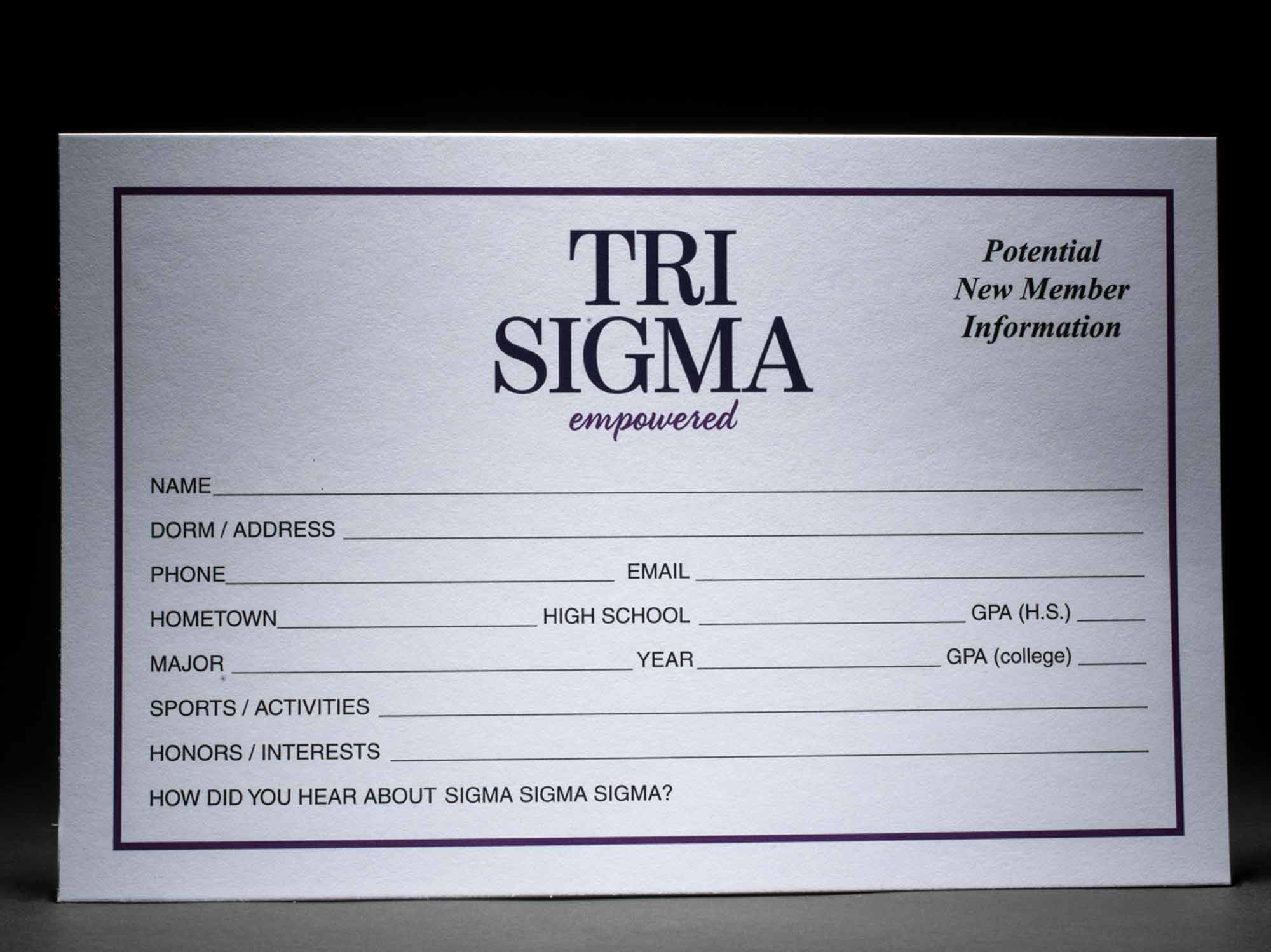 Rushee Information Cards Sigma Sigma Sigma