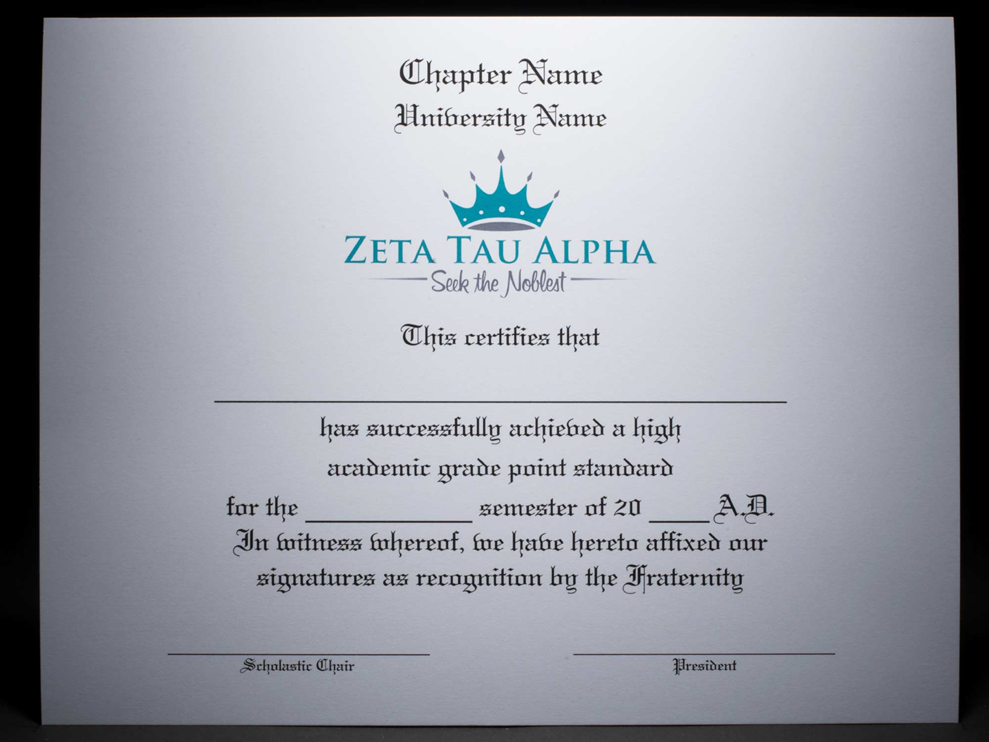 Academic Achievement Certificates Official Branding Zeta Tau Alpha