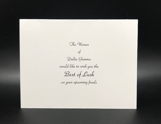 Engraved Best of Luck on Finals Notecards Delta Gamma