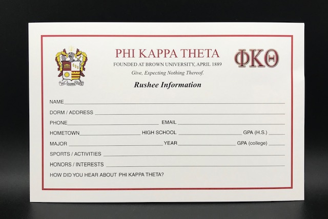 Rushee Information Cards Phi Kappa Theta