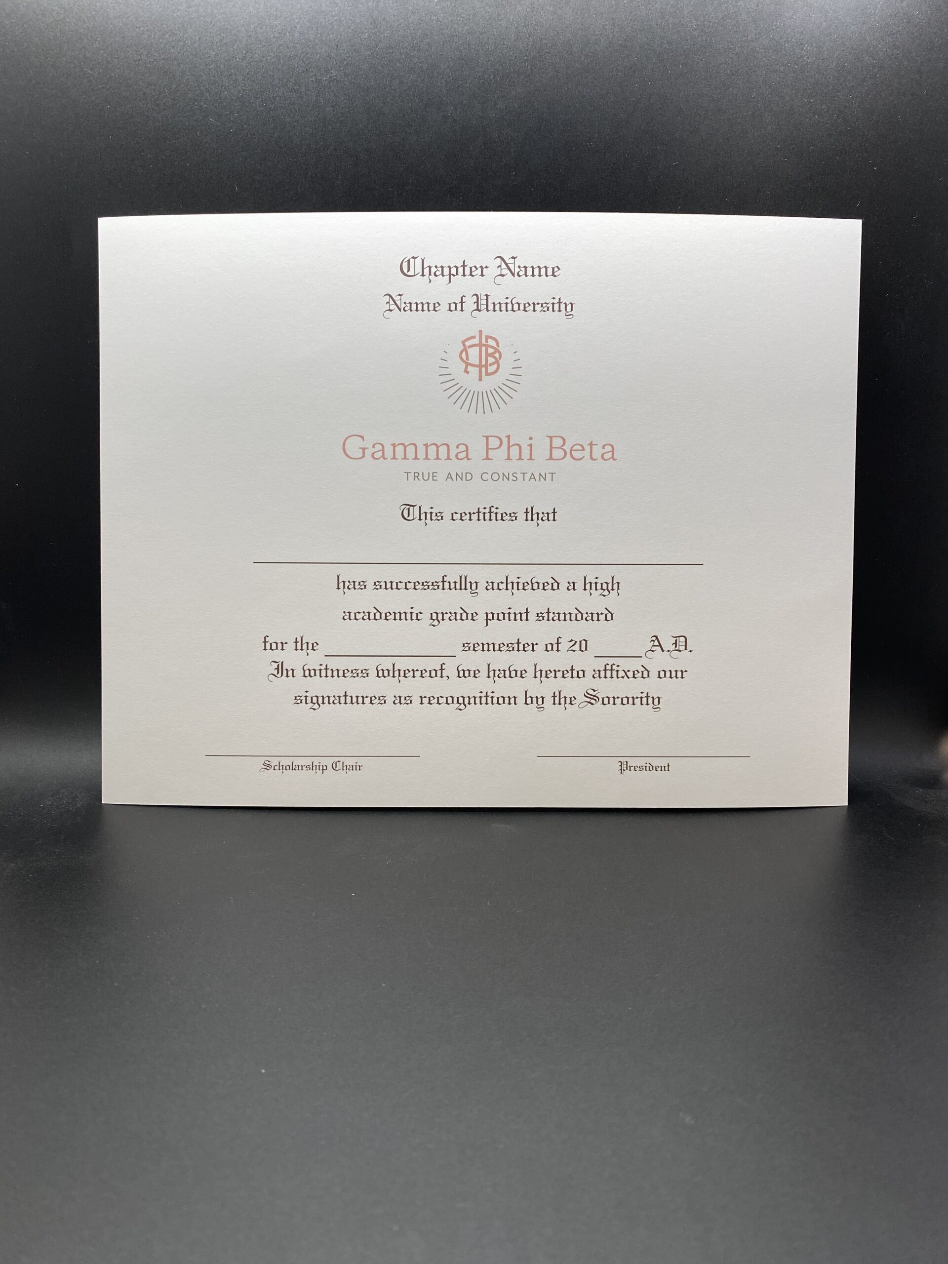 Academic Achievement Certificates Official Branding Gamma Phi Beta