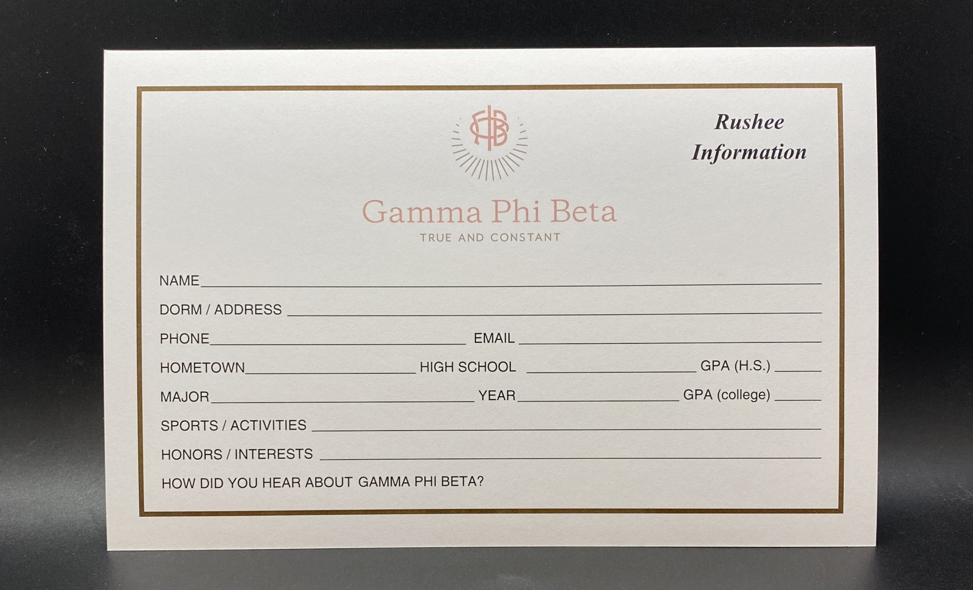Rushee Information Cards Gamma Phi Beta