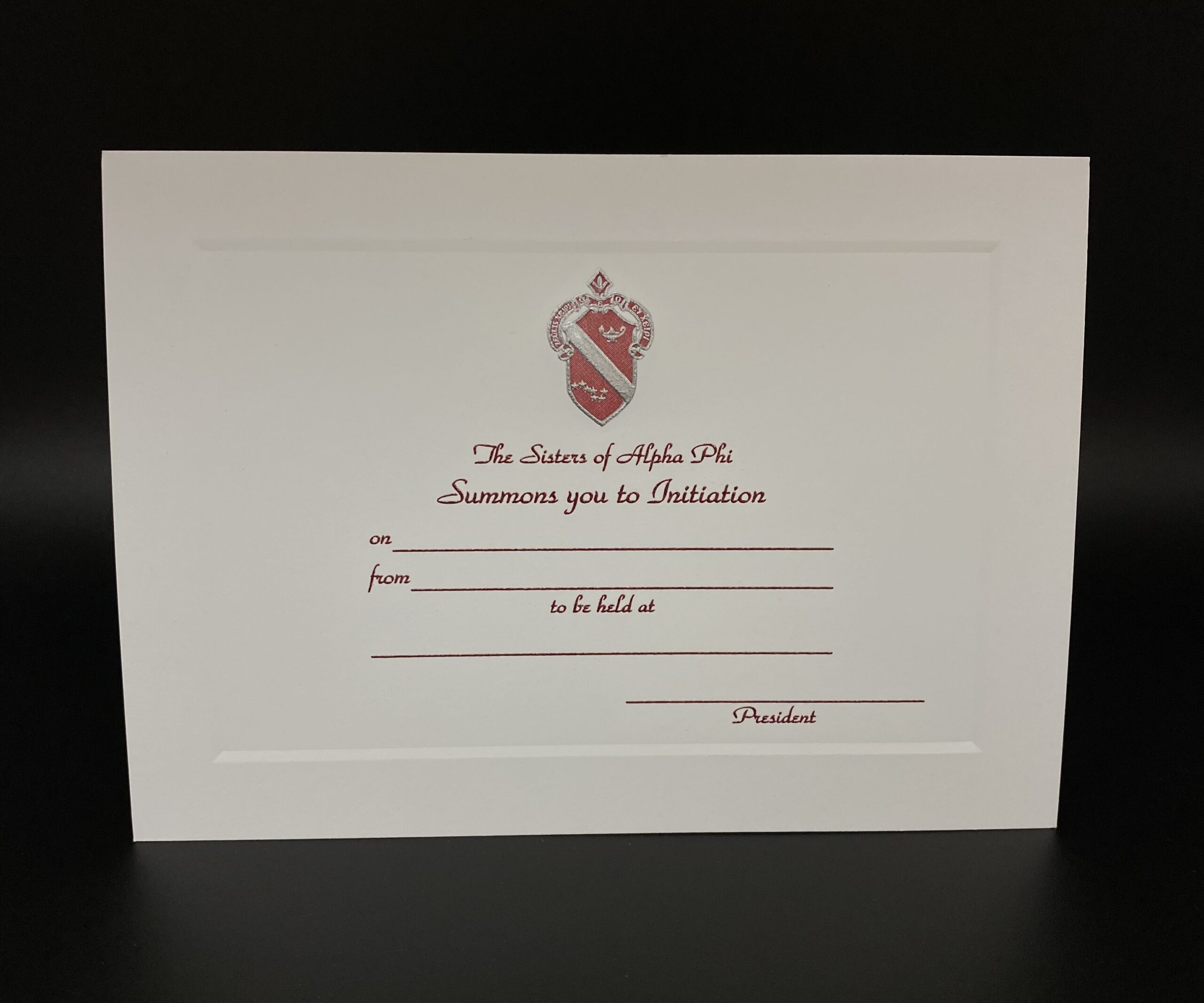 Engraved Summons To Initiation Ceremony Alpha Phi
