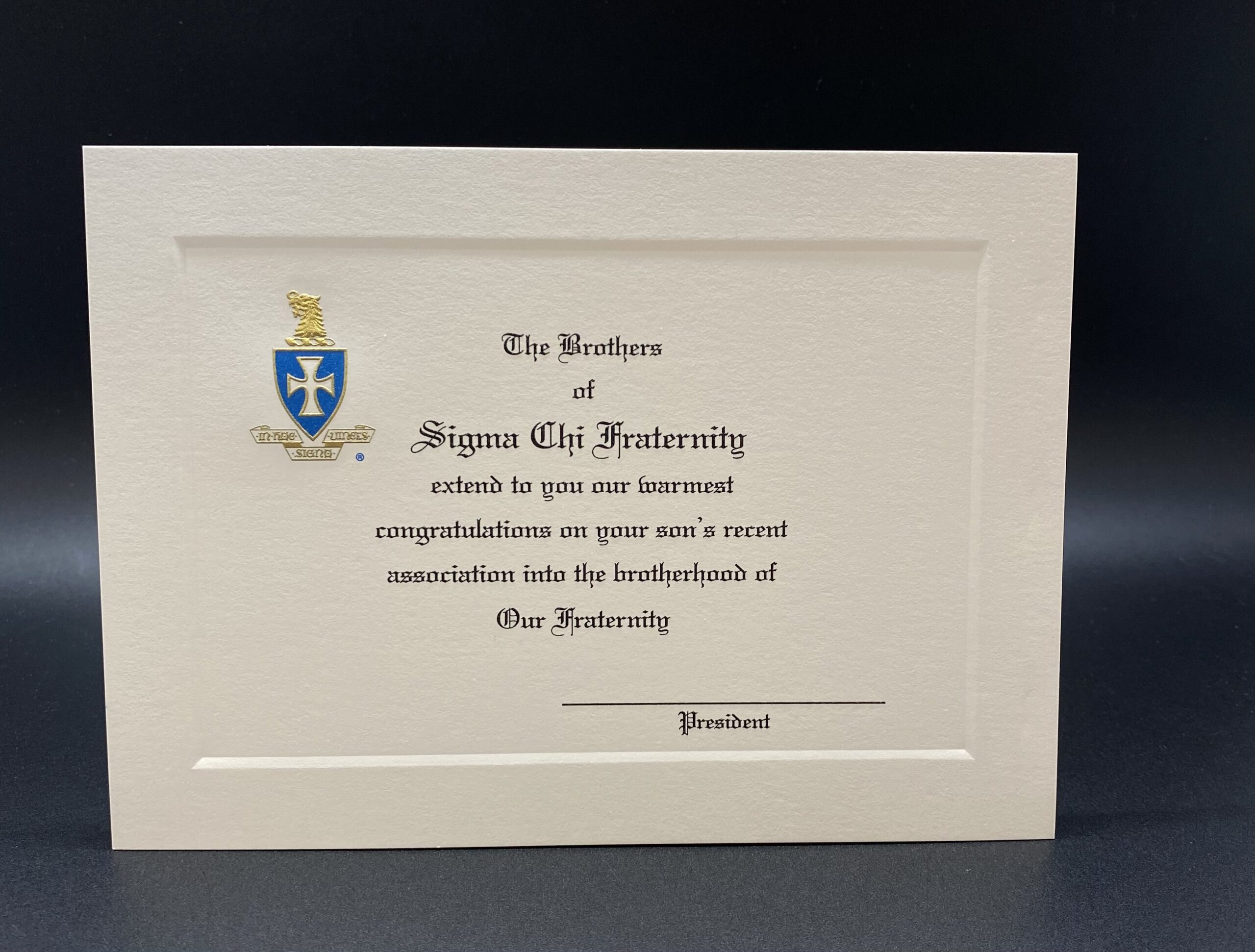 Engraved Parent Congratulations Association Card Sigma Chi