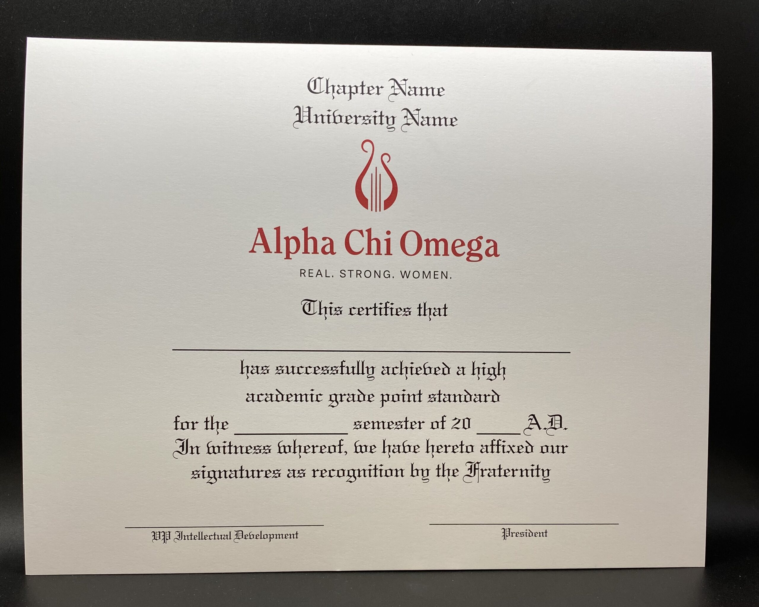 Academic Achievement Certificates Official Branding Alpha Chi Omega