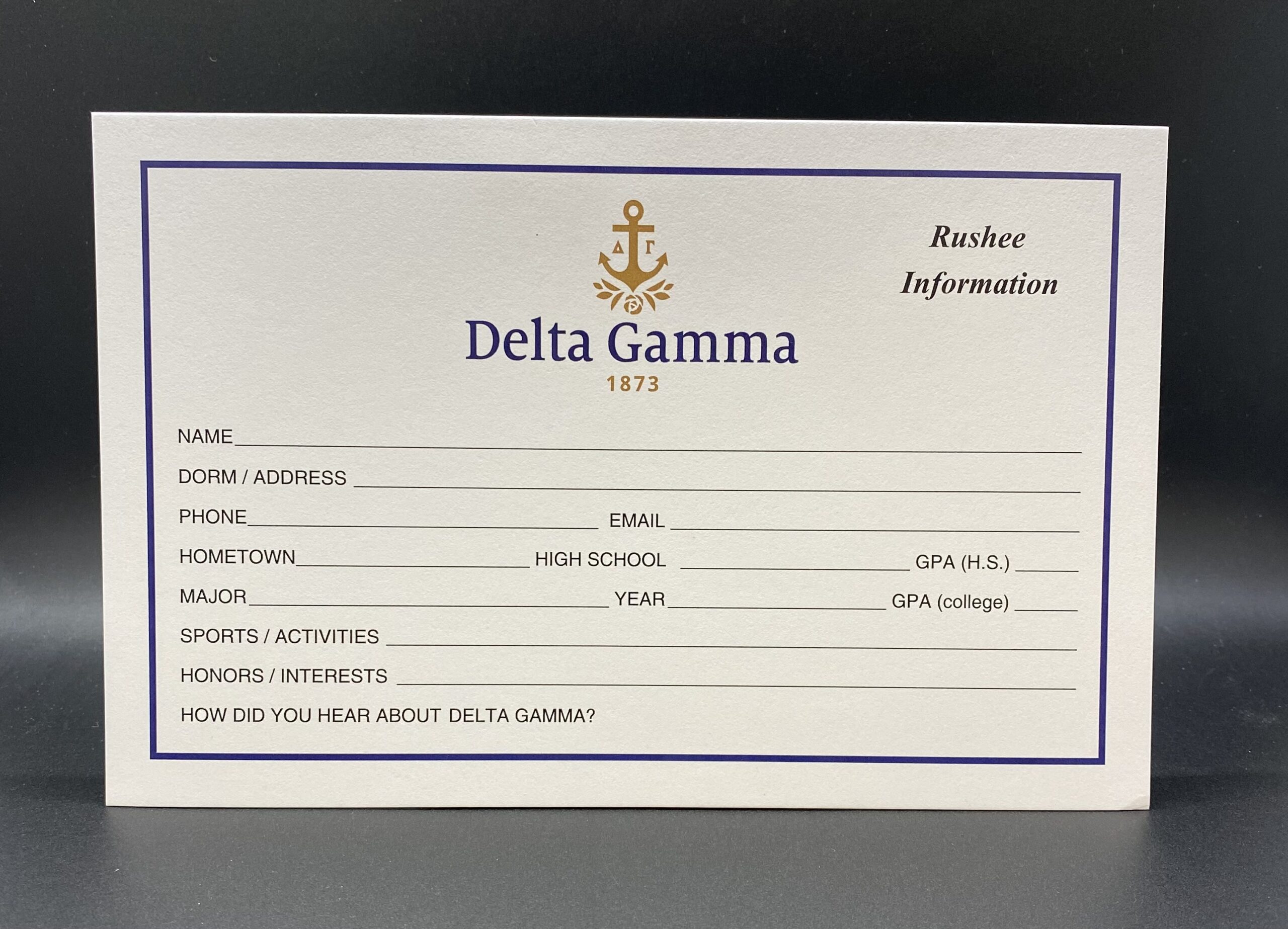 Rushee Information Cards Delta Gamma