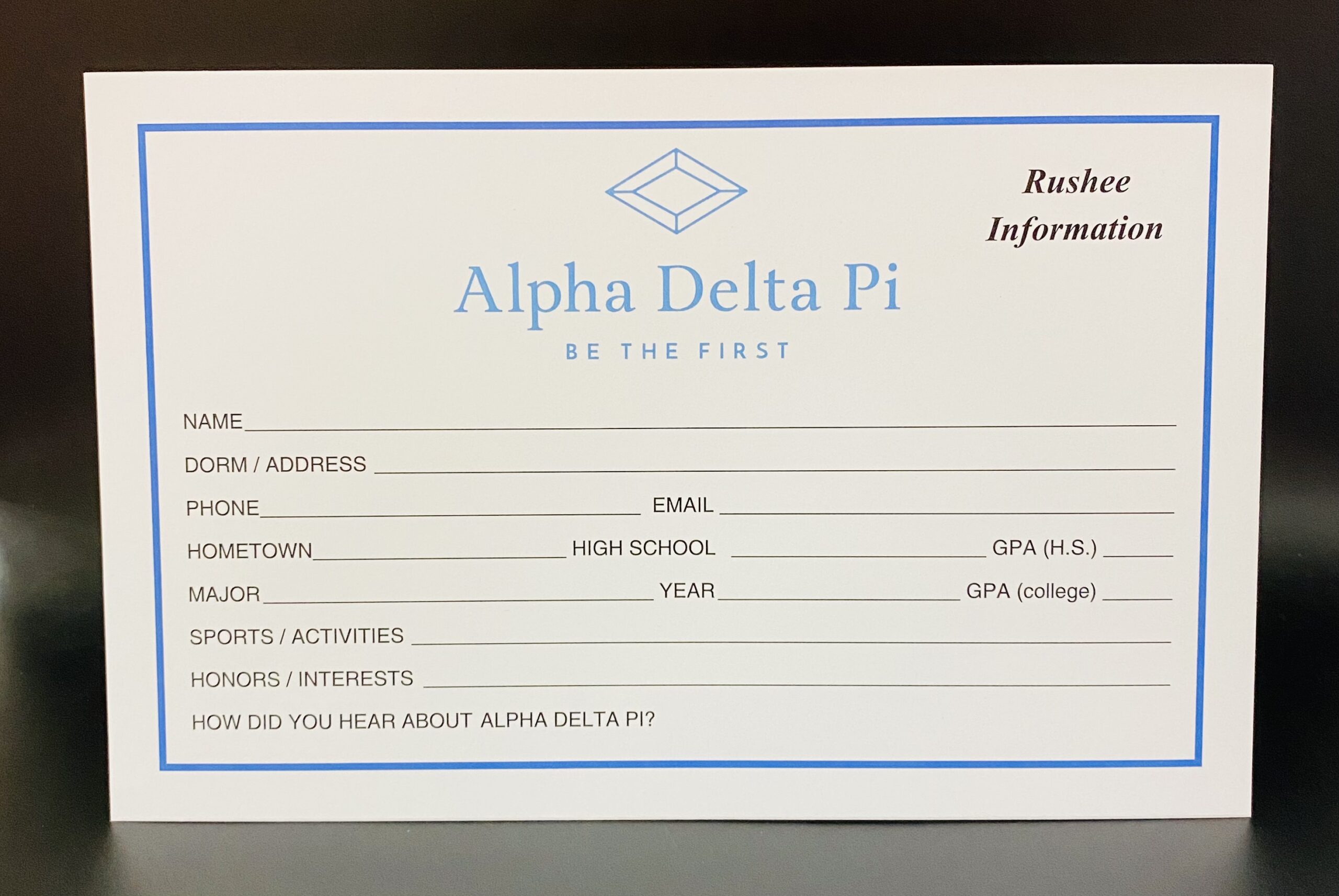 Rushee Information Cards Alpha Delta Pi