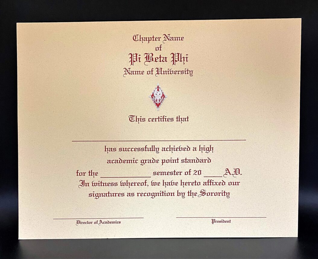 Engraved Academic Achievement Certificates Pi Beta Phi | GreekStation