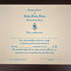 Engraved Academic Achievement Certificates Delta Delta Delta