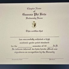 Engraved Academic Achievement Certificates Gamma Phi Beta