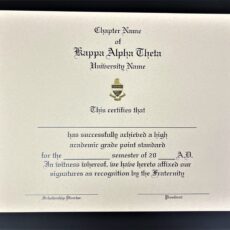 Engraved Academic Achievement Certificates Kappa Alpha Theta