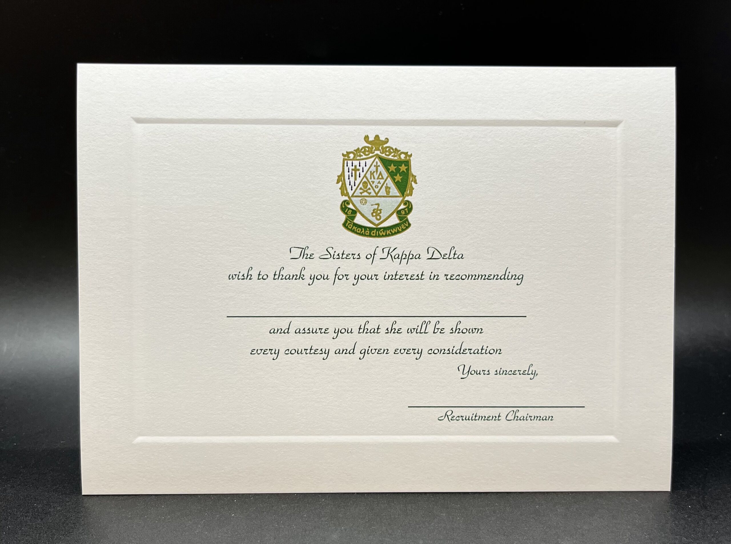 Recommendation Thank You Cards Kappa Delta