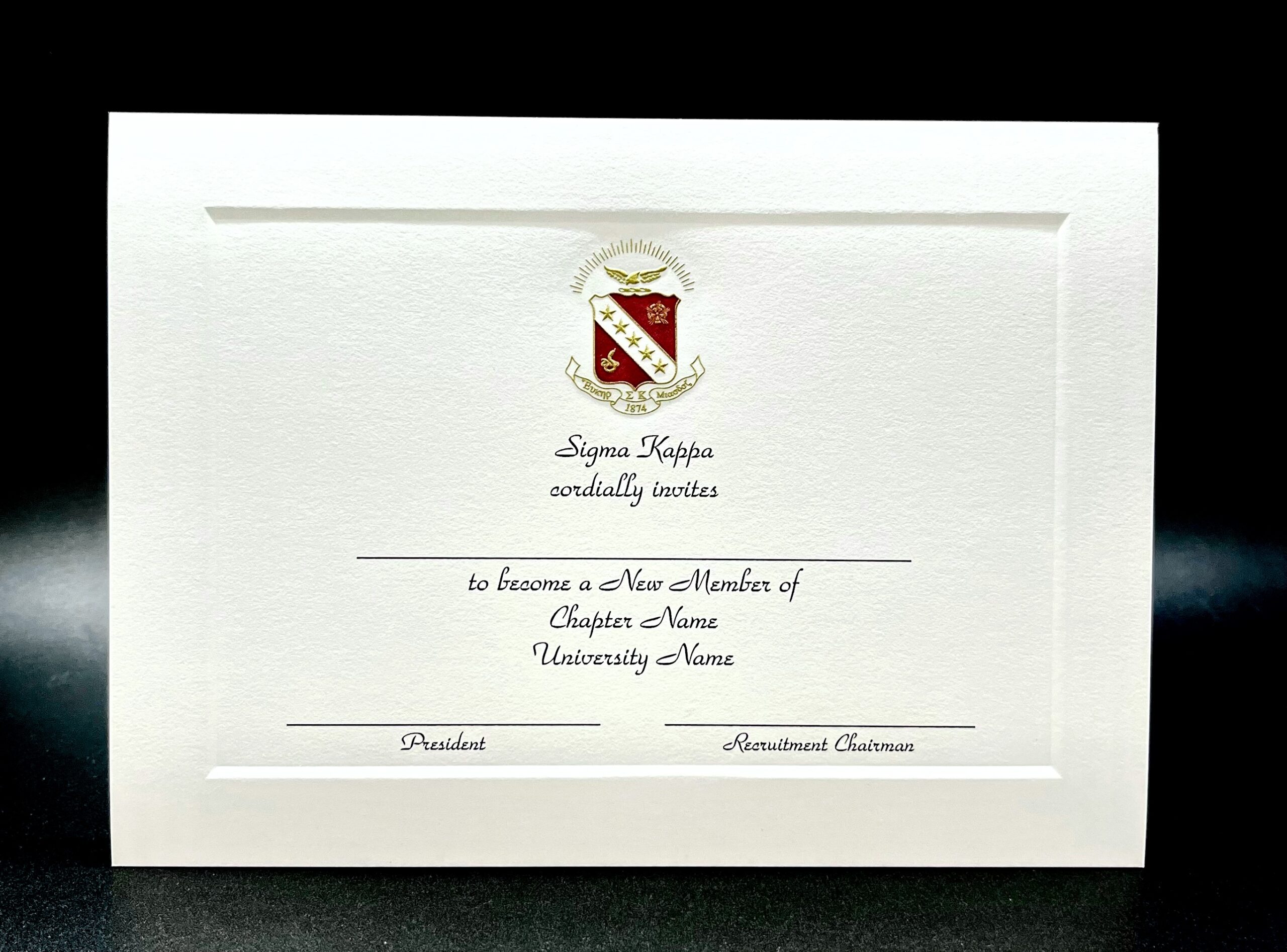 Engraved Bid Day Cards Sigma Kappa