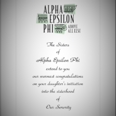 Official Parent Congratulations Initiation Alpha Epsilon Phi