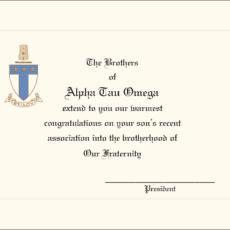 Engraved Parent Congratulations Association Alpha Tau Omega