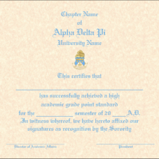 Engraved Academic Achievement Certificates Alpha Delta Pi