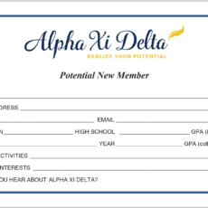 Potential New Member Information Cards Alpha Xi Delta