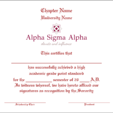 Academic Achievement Certificates Official Branding Alpha Sigma Alpha