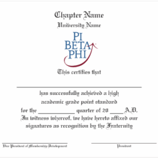 Academic Achievement Certificates Official Branding Pi Beta Phi