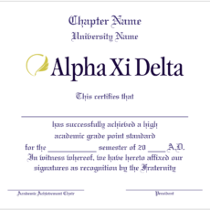 Academic Achievement Certificates Official Branding Alpha Xi Delta