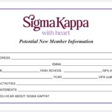 Potential New Member Information Cards Sigma Kappa