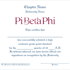 Academic Achievement Certificates Official Branding Pi Beta Phi